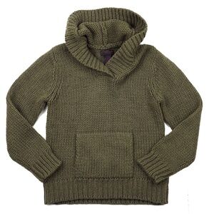 New RALPH by Ralph Lauren Size S - M Olive Brown Chunky Knit Wool Hooded Sweater